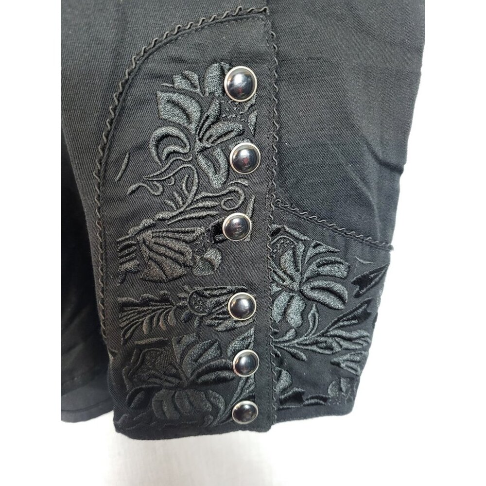 SCULLY XL Black Western Shirt Heavy Black Embroidered Floral Pearl Snaps Rodeo - Picture 2 of 7